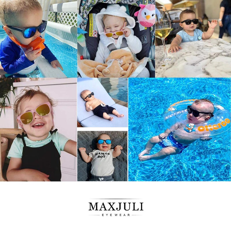 MAXJULI Baby Infant Sunglasses Safe, Soft, With Adjustable Strap 0-24 Months BPA Free (Black/Black+Blue/Black - Image 2